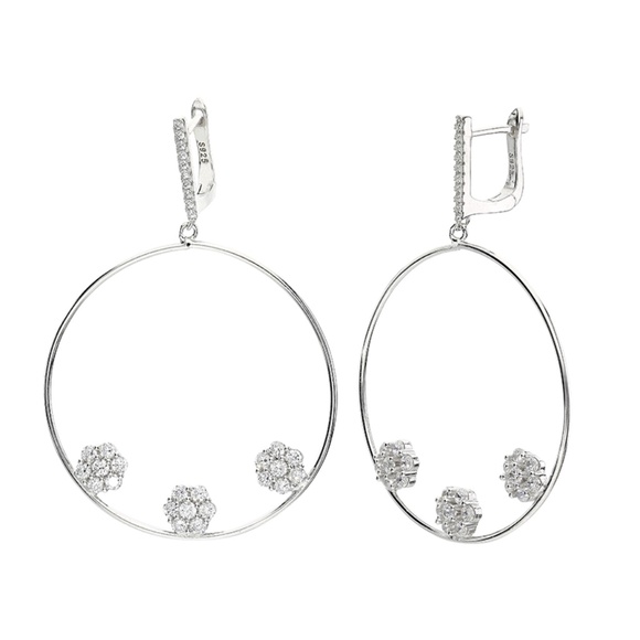 Jewelry - 925 Sterling Silver 40mm Hoop Earrings with CZ Flowers